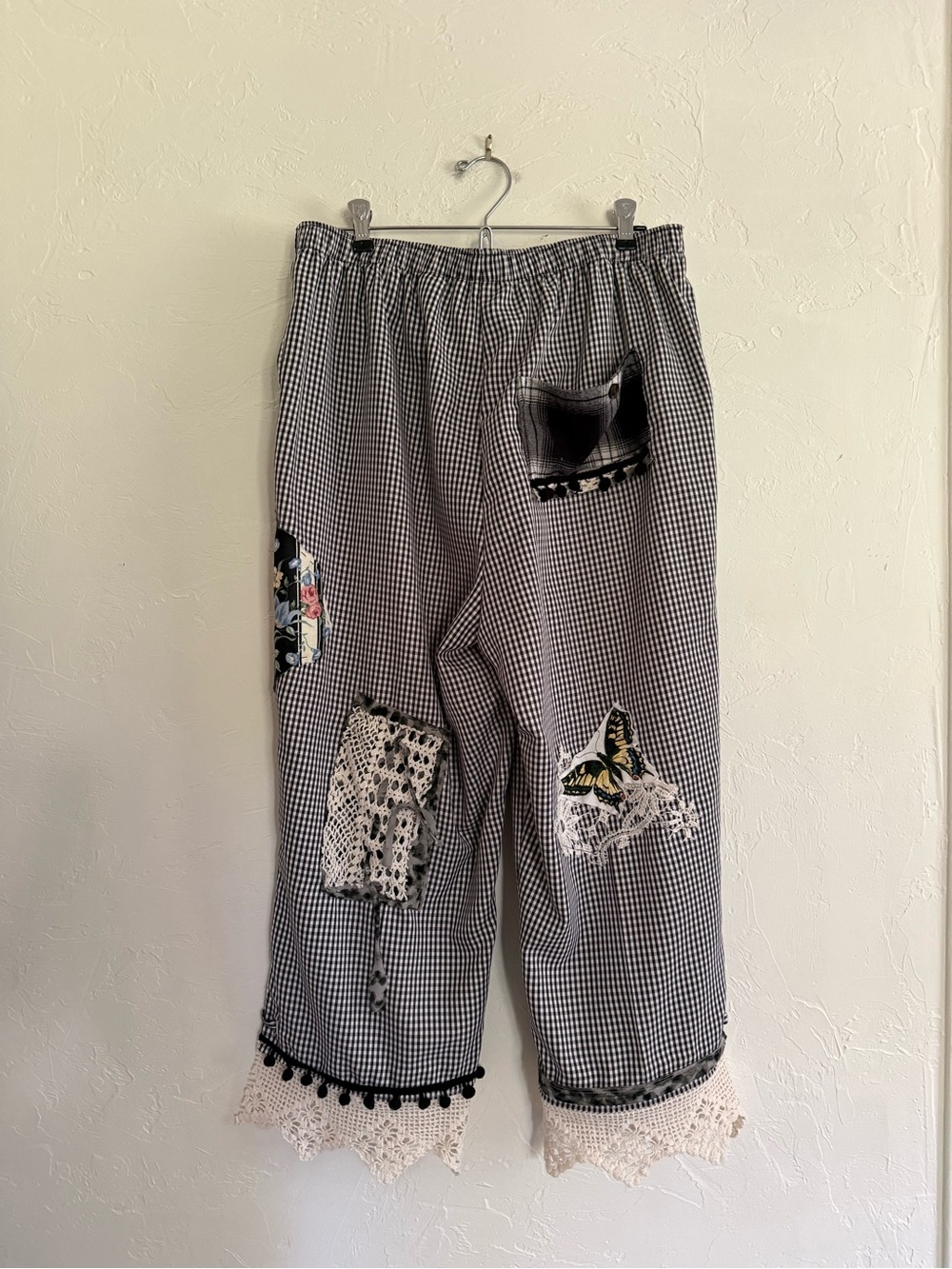 Black Checkered Patchwork Pants Size 14 - Picture 4 of 14
